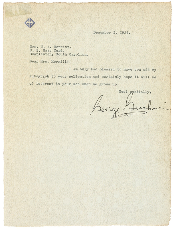 Lot 679 George Gershwin: Gershwin complies with an autograph request the year of Three Preludes