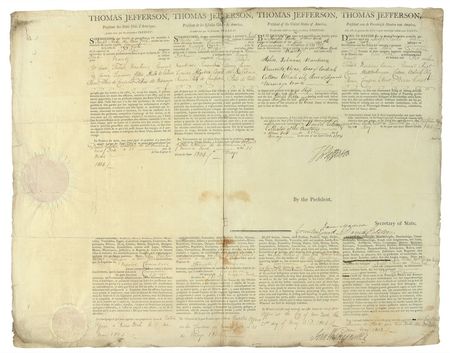 Lot #76 Thomas Jefferson and James Madison: One week after Lewis and Clark begin exploring the Louisiana Purchase, a different journey to France commences - Image 1