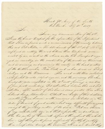 Lot #157 Zachary Taylor: ?Old Rough and Ready,? engaged in the Seminole Wars, looks to strengthen four posts following a recent attack: ?Some runaway Negroes together with a few Indians have of late infested the neighbourhood? - Image 1