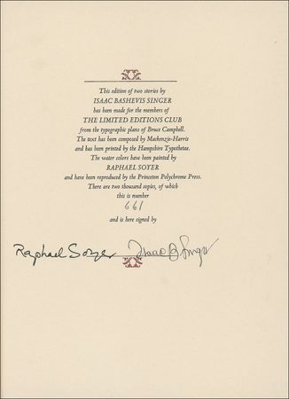 Lot #615 Isaac Singer and Raphael Soyer Book - Image 1