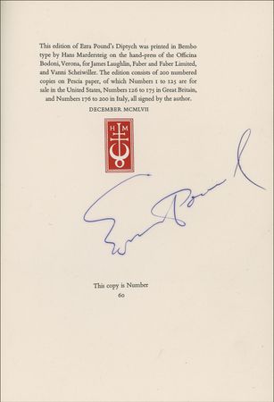 Lot #600 Ezra Pound: The modernist writer signs a special edition of Diptych - Image 1