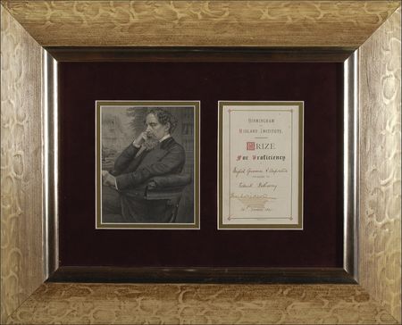 Lot #540. Charles Dickens: Dickens signs a certificate for &ldquo;proficiency in English Grammar & Composition&rdquo;