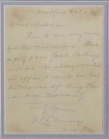 Lot #534 Samuel L. Clemens: Clemens laments the passing of his contemporary, Josh Billings - Image 2