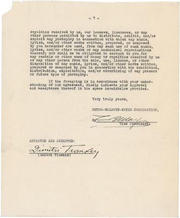 Lot #711 Dimitri Tiomkin Signed Document - Image 2