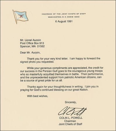 Lot #399 Colin Powell: “Our success in the Persian Gulf goes to the courageous young troops who so masterfully acquitted themselves in battle” - Image 2