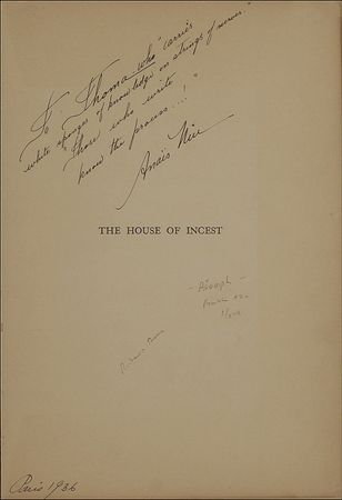 Lot #594 Anais Nin: Signed limited first edition of The House of Incest - Image 1