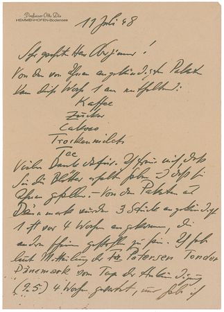 Lot #543 Otto Dix Handwritten Letter Signed - Image 1