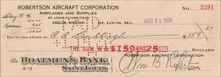 Lot #481 Charles Lindbergh: Lindbergh?s final paycheck as he plans to acquire the Spirit of St. Louis - Image 1