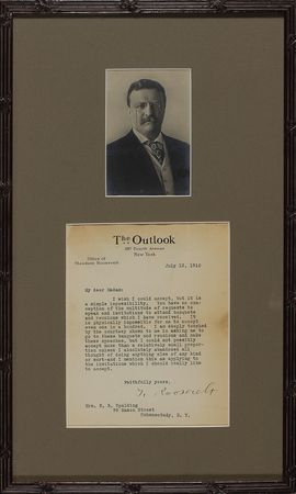 Lot #149 Theodore Roosevelt: A blunt rebuke from a former president following an invitation to speak: ?It is physically impossible for me to accept even one in a hundred? - Image 1