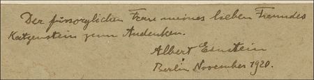 Lot #247 Albert Einstein: Basking in the eclipse which proved his theory, the suddenly famous Einstein inscribes to dear friend, surgeon Moritz Katzenstein - Image 2