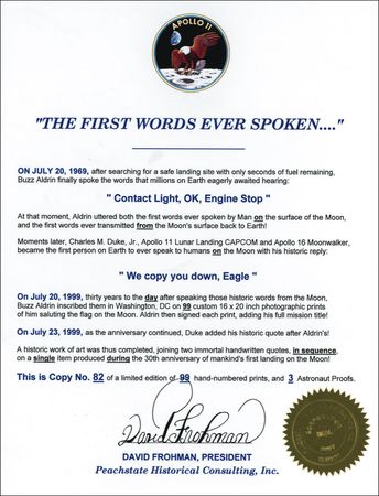 Lot #425 Apollo 11: Aldrin and Duke First Words Spoken Ltd Edition Print - Image 2