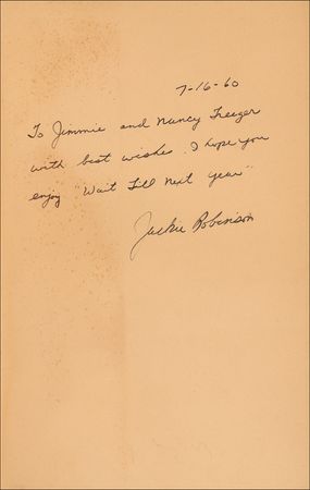 Lot #1280 Jackie Robinson: The man who broke modern baseball?s color barrier signs his autobiography - Image 1