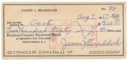 Lot #1167 James J. Braddock: ?Cinderella Man? twice-signed personal check - Image 1
