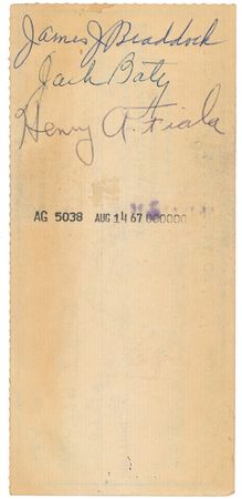 Lot #1167 James J. Braddock: ?Cinderella Man? twice-signed personal check - Image 2