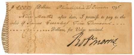 Lot #222 Declaration of Independence: Morris, Robert: The Financier of the Revolution signs a promissory note to his partner just prior to financial ruin - Image 2