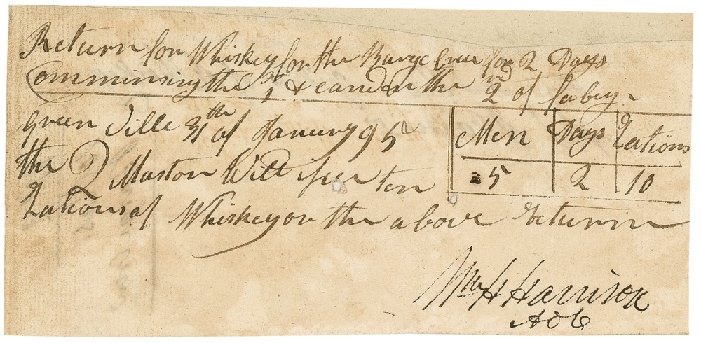 Lot 67 William Henry Harrison: Providing whiskey before signing the Treaty of Greenville