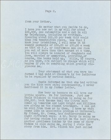 Lot #979 W. C. Fields: After sharing his fear of losing Sugar Daddy status with his mistress, the My Little Chickadee star hysterically complains of being double crossed by Universal Pictures and fighting with ?Uncle Whiskers? - Image 2