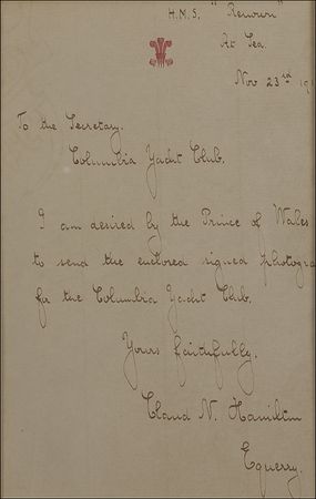 Lot #257 Edward VIII: The future king presents himself to the Columbia Yacht Club - Image 2