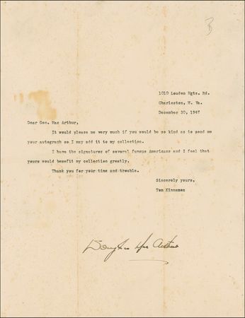 Lot #443 Douglas MacArthur and Carl Spaatz Signatures - Image 1