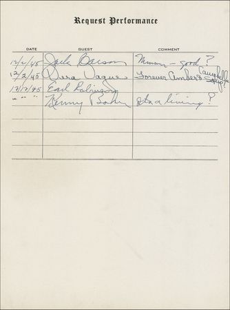 Lot #1104 Request Performance: Hollywood’s great stars, including Rathbone and Bruce, Abbott and Costello, Burns and Allen, Boris Karloff, and Frank Morgan sign at their Request Performance - Image 11