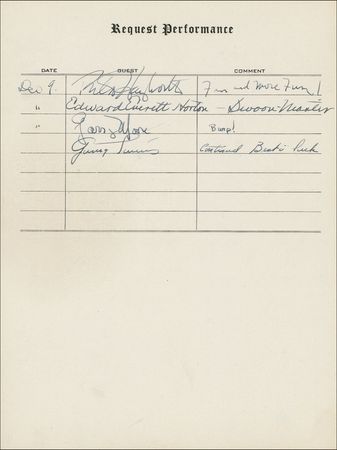 Lot #1104 Request Performance: Hollywood’s great stars, including Rathbone and Bruce, Abbott and Costello, Burns and Allen, Boris Karloff, and Frank Morgan sign at their Request Performance - Image 12