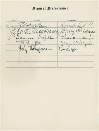 Lot #1104 Request Performance: Hollywood’s great stars, including Rathbone and Bruce, Abbott and Costello, Burns and Allen, Boris Karloff, and Frank Morgan sign at their Request Performance - Image 14