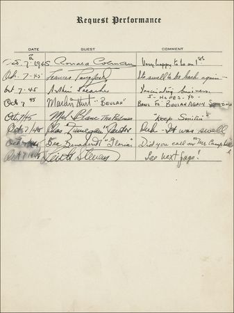 Lot #1104 Request Performance: Hollywood’s great stars, including Rathbone and Bruce, Abbott and Costello, Burns and Allen, Boris Karloff, and Frank Morgan sign at their Request Performance - Image 2
