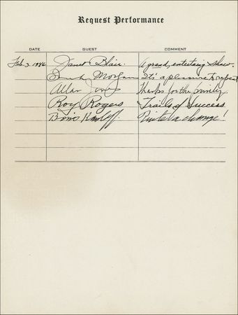 Lot #1104 Request Performance: Hollywood’s great stars, including Rathbone and Bruce, Abbott and Costello, Burns and Allen, Boris Karloff, and Frank Morgan sign at their Request Performance - Image 20