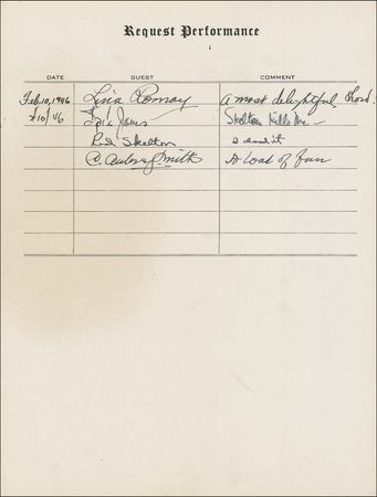 Lot #1104 Request Performance: Hollywood’s great stars, including Rathbone and Bruce, Abbott and Costello, Burns and Allen, Boris Karloff, and Frank Morgan sign at their Request Performance - Image 21