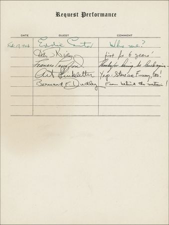 Lot #1104 Request Performance: Hollywood’s great stars, including Rathbone and Bruce, Abbott and Costello, Burns and Allen, Boris Karloff, and Frank Morgan sign at their Request Performance - Image 22