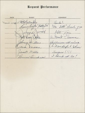 Lot #1104 Request Performance: Hollywood’s great stars, including Rathbone and Bruce, Abbott and Costello, Burns and Allen, Boris Karloff, and Frank Morgan sign at their Request Performance - Image 25