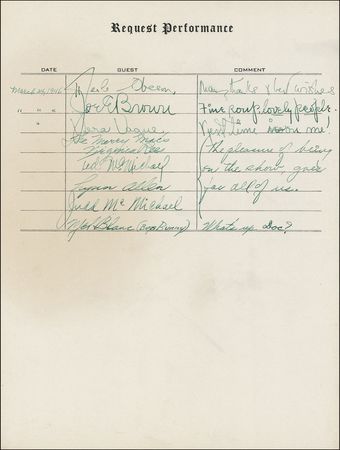 Lot #1104 Request Performance: Hollywood’s great stars, including Rathbone and Bruce, Abbott and Costello, Burns and Allen, Boris Karloff, and Frank Morgan sign at their Request Performance - Image 27