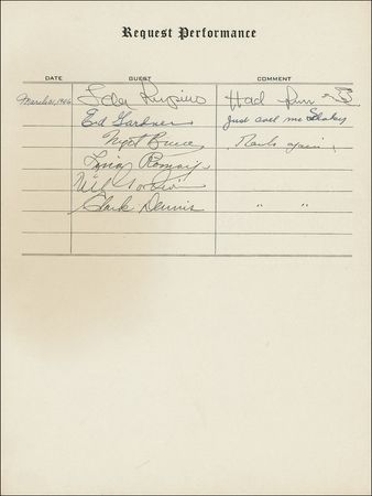 Lot #1104 Request Performance: Hollywood’s great stars, including Rathbone and Bruce, Abbott and Costello, Burns and Allen, Boris Karloff, and Frank Morgan sign at their Request Performance - Image 28