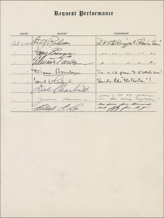 Lot #1104 Request Performance: Hollywood’s great stars, including Rathbone and Bruce, Abbott and Costello, Burns and Allen, Boris Karloff, and Frank Morgan sign at their Request Performance - Image 3
