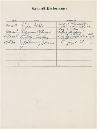 Lot #1104 Request Performance: Hollywood’s great stars, including Rathbone and Bruce, Abbott and Costello, Burns and Allen, Boris Karloff, and Frank Morgan sign at their Request Performance - Image 5