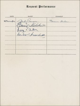 Lot #1104 Request Performance: Hollywood’s great stars, including Rathbone and Bruce, Abbott and Costello, Burns and Allen, Boris Karloff, and Frank Morgan sign at their Request Performance - Image 9