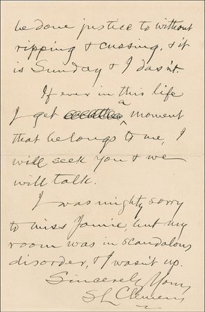 Lot #597 Samuel L. Clemens: Upset by his busy schedule, the American satirist complains, “The whole too badness of it can’t be done justice to without ripping & cussing” - Image 2