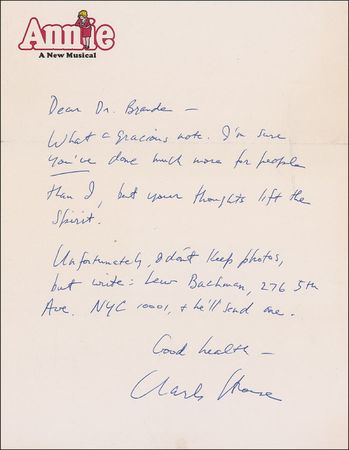 Lot #912 Charles Strouse Signed Musical Quote and Letter - Image 1