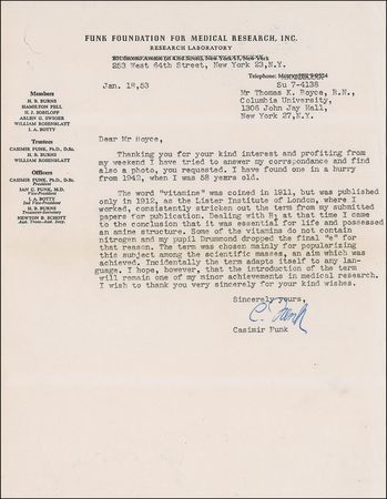 Lot #273 Casimir Funk Signed Photograph and Letter - Image 1