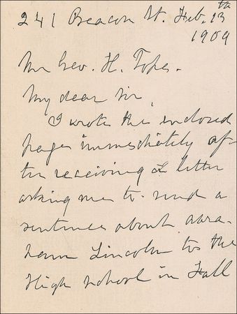 Lot #622 Julia Ward Howe: The 90-year-old Battle Hymn of the Republic author has trouble with a sentence about Lincoln - Image 1