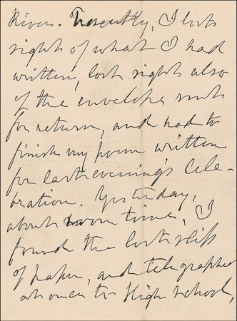 Lot #622 Julia Ward Howe: The 90-year-old Battle Hymn of the Republic author has trouble with a sentence about Lincoln - Image 2