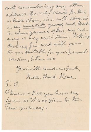 Lot #622 Julia Ward Howe: The 90-year-old Battle Hymn of the Republic author has trouble with a sentence about Lincoln - Image 3
