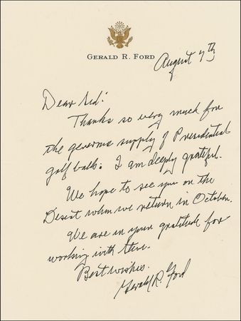 Lot #50 Gerald Ford: Sending thanks for a gift to feed his golfing passion - Image 1