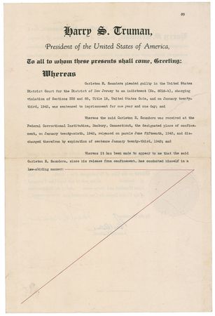 Lot #184 Harry S. Truman: Uncommon presidential pardon for mail fraud - Image 2