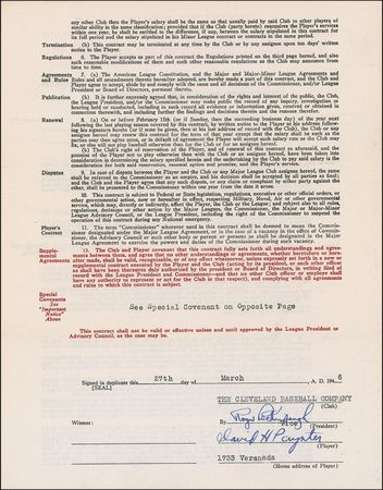 Lot #1226 Will Harridge and Roger Peckinpaugh Signed Document - Image 2
