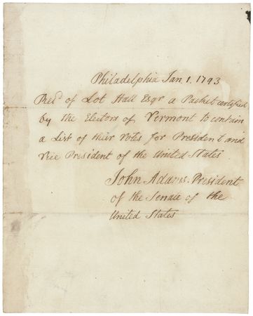 Lot #1 John Adams: Upon George Washington’s