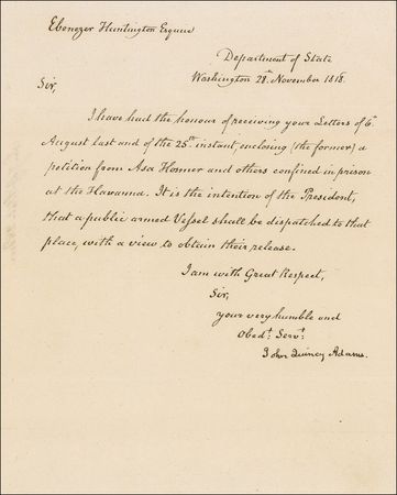 Lot #6 John Quincy Adams: “A public armed Vessel