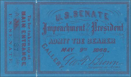 Lot #88 Andrew Johnson: Johnson document with a full original ticket to his impeachment proceedings - Image 2