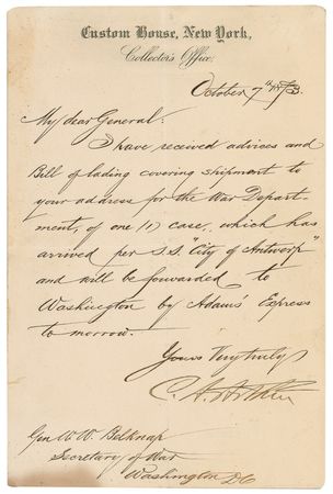 Lot #9 Chester A. Arthur Signed Letter