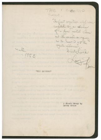 Lot #948 Lenny Bruce: Eclectic and at times self-deprecating archive of a legendary comedian, including a notation regarding his famed obscenity trial - Image 9